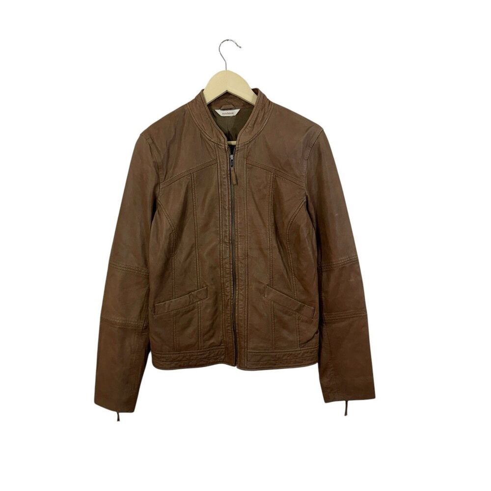 Sundance Medium Lamb Leather Jacket Zip Brown So Soft Long Sleeve Womens